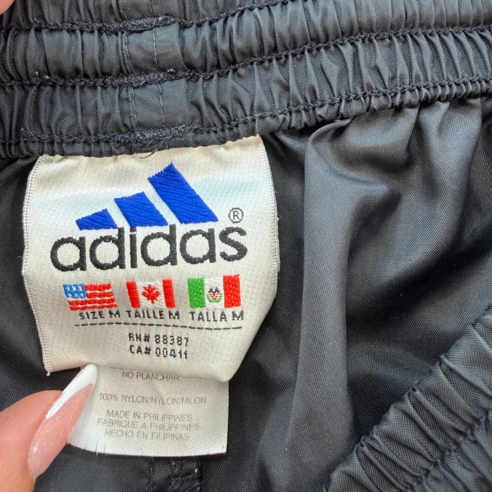 Vintage Adidas Mens Black Nylon Windbreaker Track Pants Size M 90s Stripes